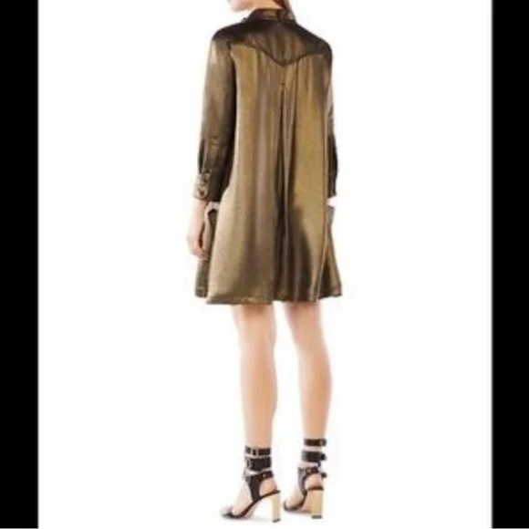 BCBGMAXAZRIA Emilee Metallic Gold Shirt Dress Size Small - Picture 4 of 12